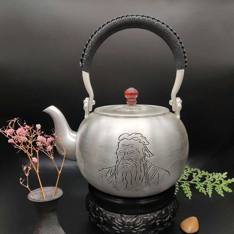 万世师表手工银壶提梁壶,足银本色茶具礼品