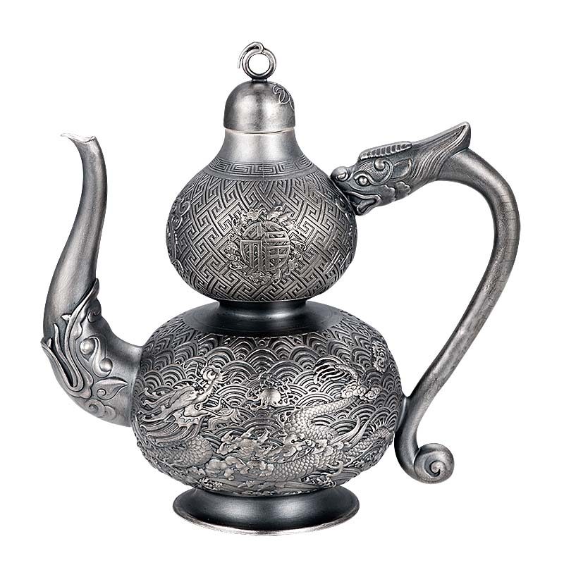 蛟龙得水手工银酒壶,足银本色酒具礼品