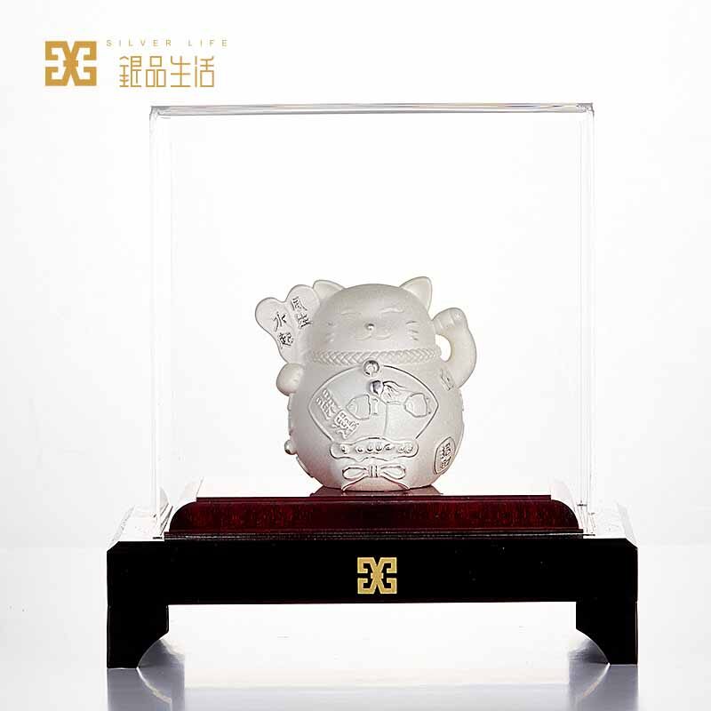 足银风生水起银饰摆件招财猫造型设计店铺办公室创意银饰品 约15g