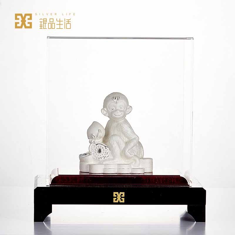 足银灵猴献宝银饰摆件纯银猴生肖本命年礼物创意银饰礼品