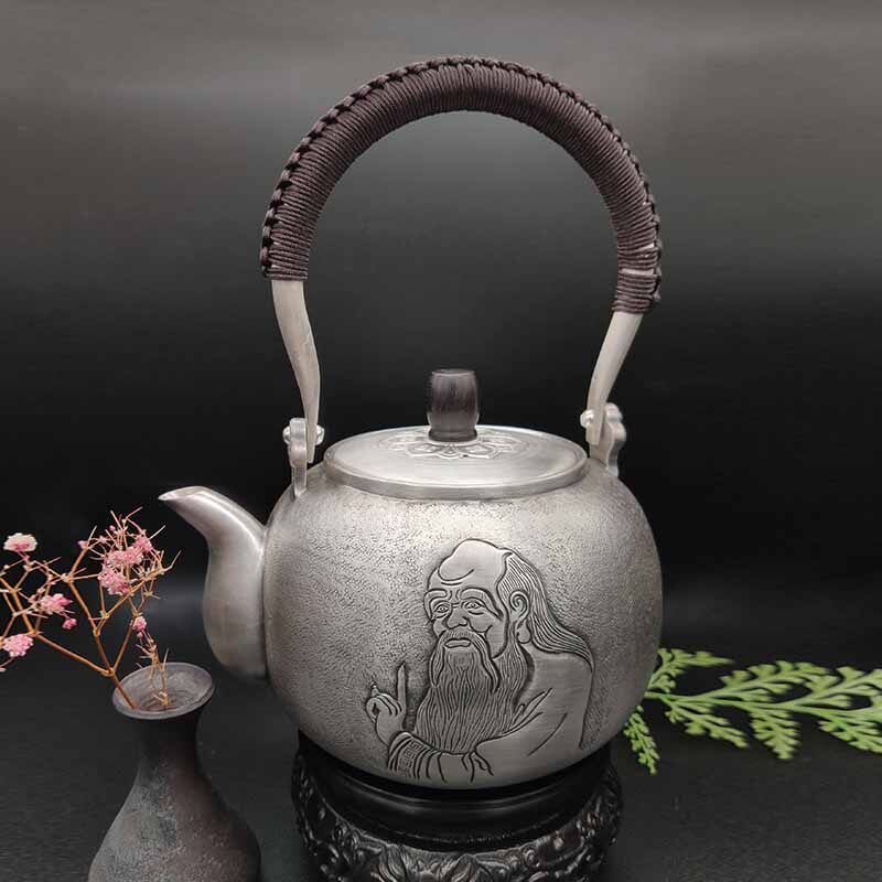 老子足银提梁壶,纯手工银壶,烧水壶,至臻匠器大师造(新款)