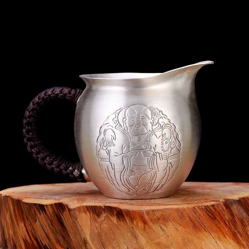 一团和气纯银公道杯,泡茶壶隔热银盖杯滤茶杯防烫公道杯实用把手分茶器