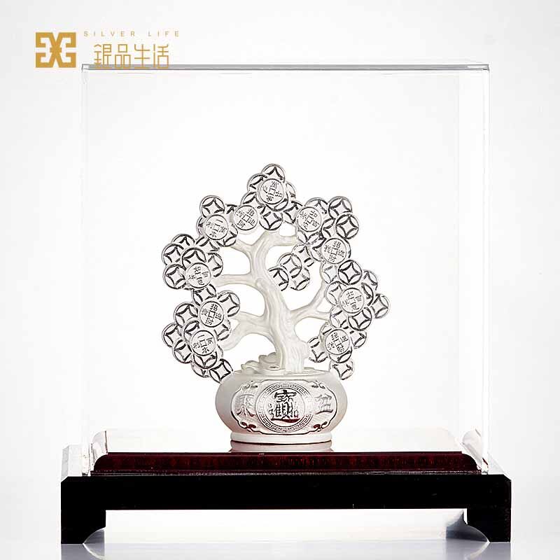 足银招财树银饰摆件摇钱树造型设计家居客厅店铺办公室创意银饰品 约75g