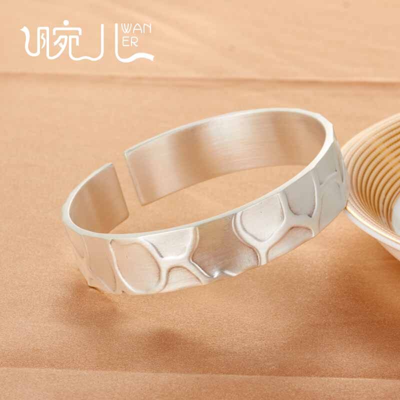 999纯银手镯龟甲纹复古个性银饰银镯子开口可调延寿怀吉