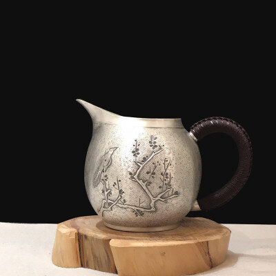 喜上梅梢公道杯仿古泡茶壶把手分茶器茶壶送礼自用收藏功夫银茶具