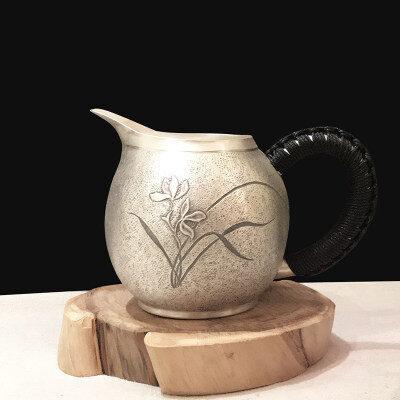 兰花公道杯足银实用纯银分茶器茶壶送礼自用收藏功夫银茶具