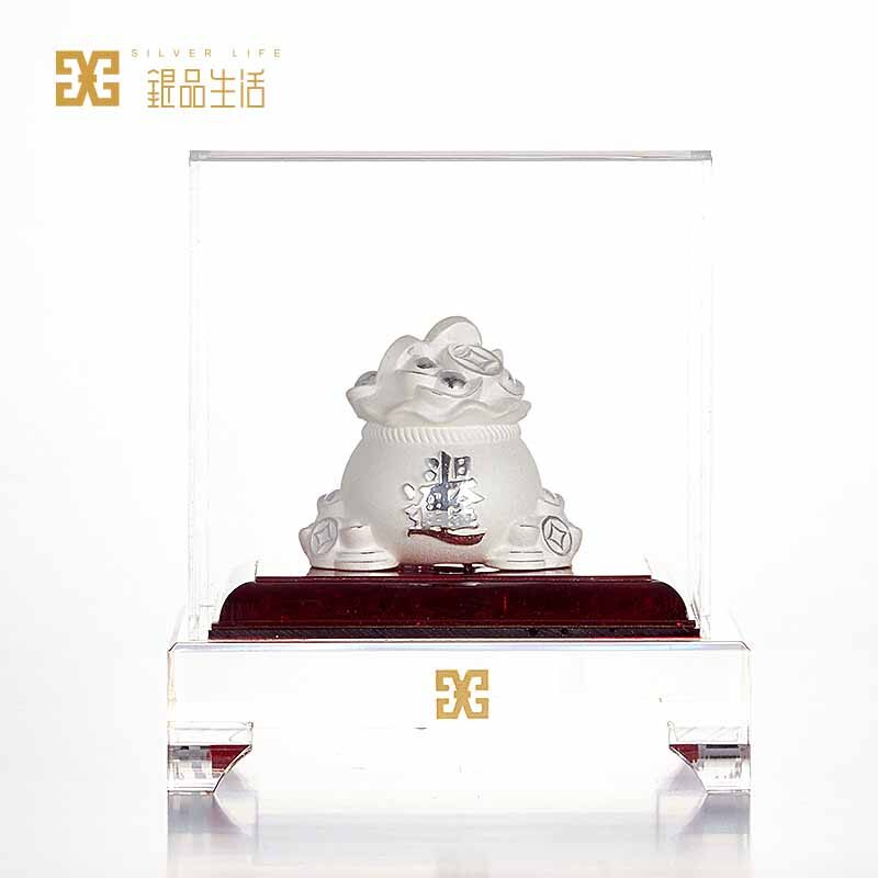 足银日进斗金银饰摆件聚宝盆造型设计家居客厅店铺办公室创意银饰品 约12g