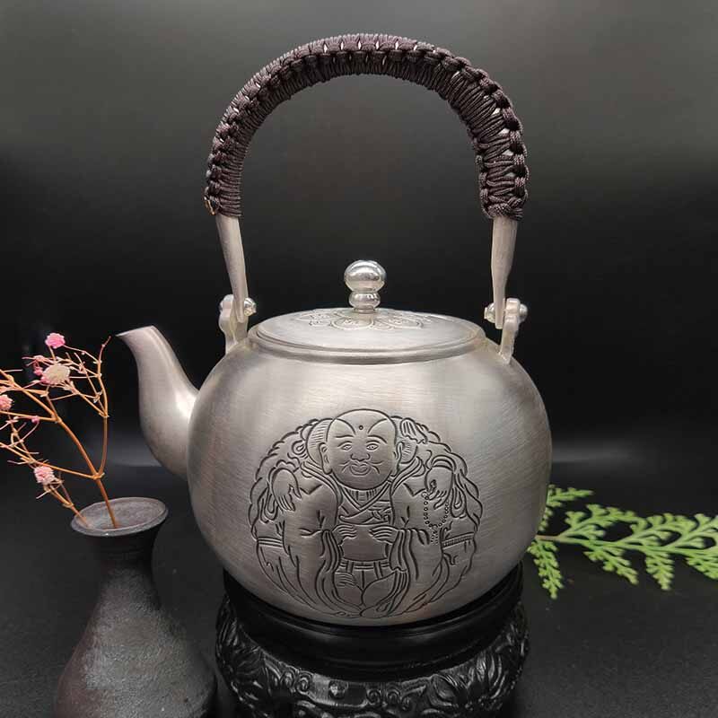 一团和气足银茶具提梁壶(小壶),纯手工银壶,烧水壶,至臻匠器大师造