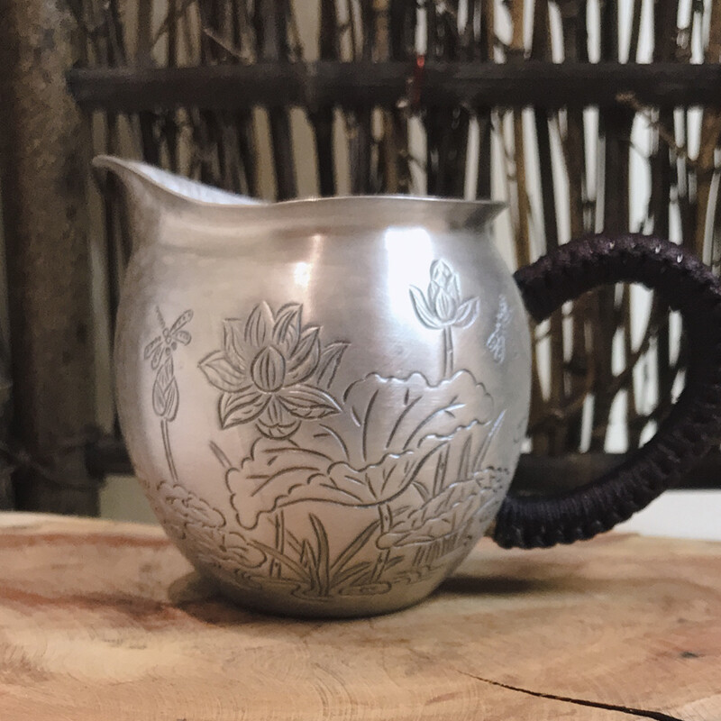 荷花公道杯纯手工把手分茶器家用公道壶功夫茶银茶具