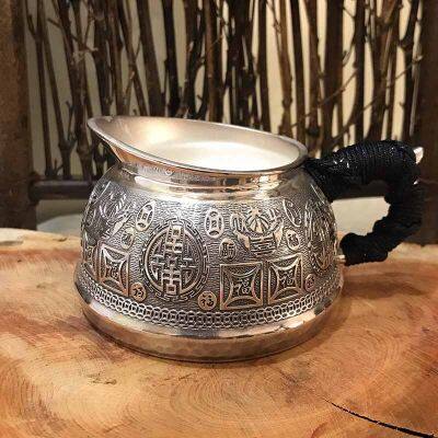 足银福禄寿喜公道杯,隔热银盖杯,纯银分茶器,足银本色茶具礼品