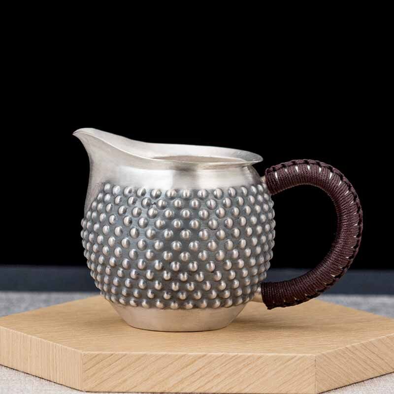 足银公道杯,纯银分茶器,隔热银盖杯,足银本色茶具礼品
