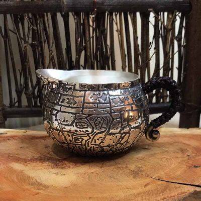 足银饮水思源公道杯家用日式分茶器功夫茶具 纯手工茶壶茶道家用银壶 