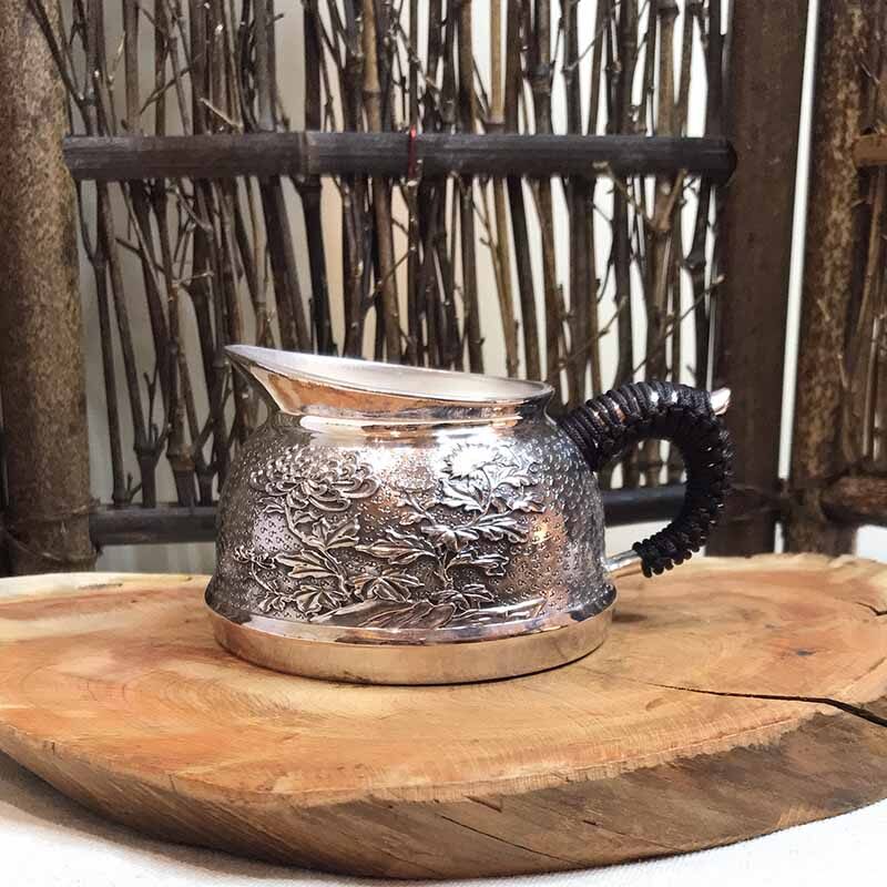 足银菊花公道杯便携防烫把手分茶器送礼自用收藏功夫银茶具 