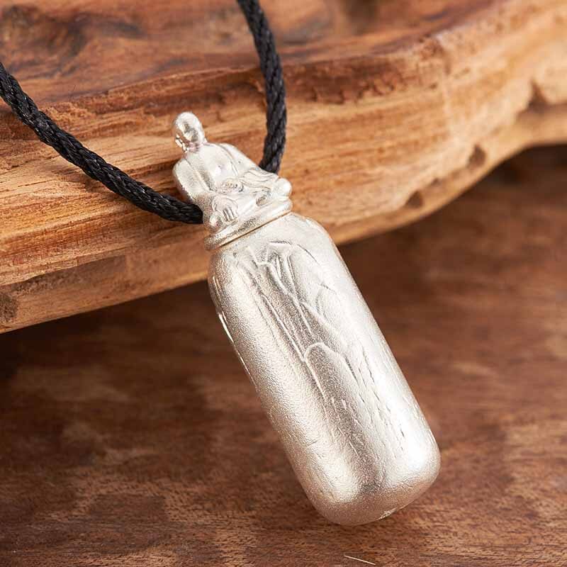佛佑平安足银药瓶,功能性可穿戴银饰药瓶吊坠项链