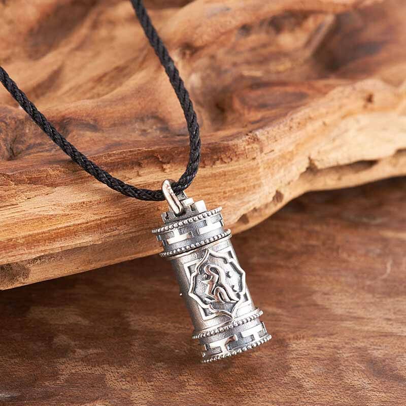 转经筒足银仿古药瓶吊坠,功能性可穿戴创意银饰药瓶项链