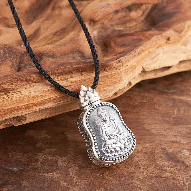 释迦摩尼佛足银仿古药瓶吊坠,功能性可穿戴创意银饰药瓶项链