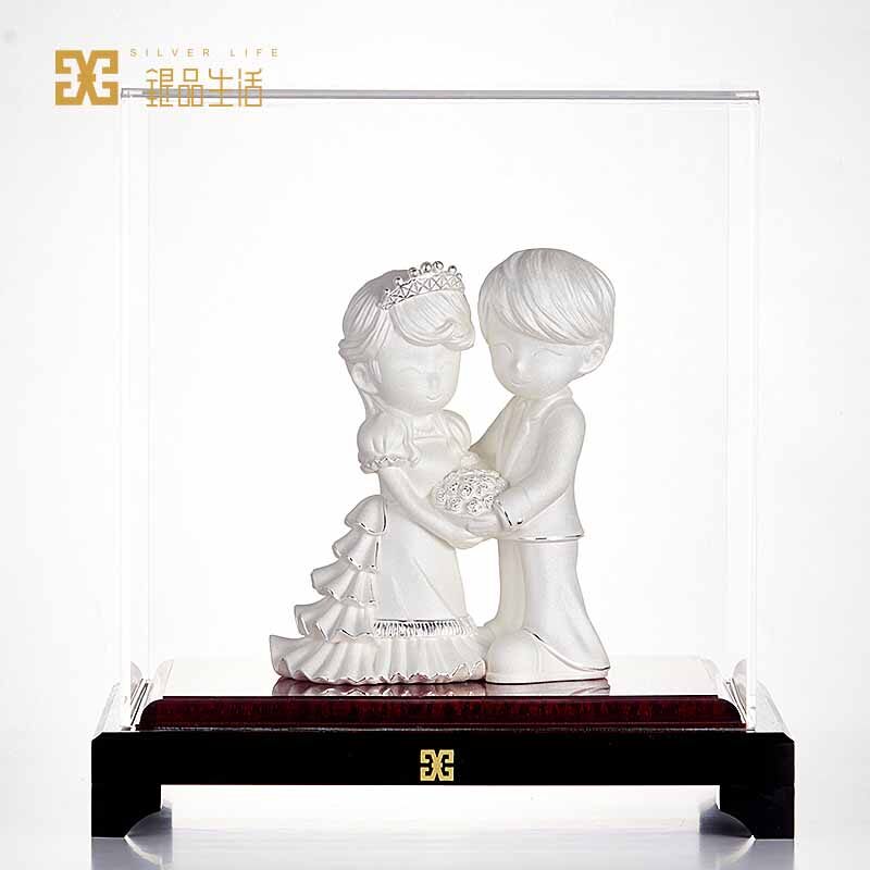 足银心心相印银饰摆件新人佳偶造型设计家居卧室婚庆创意银饰品