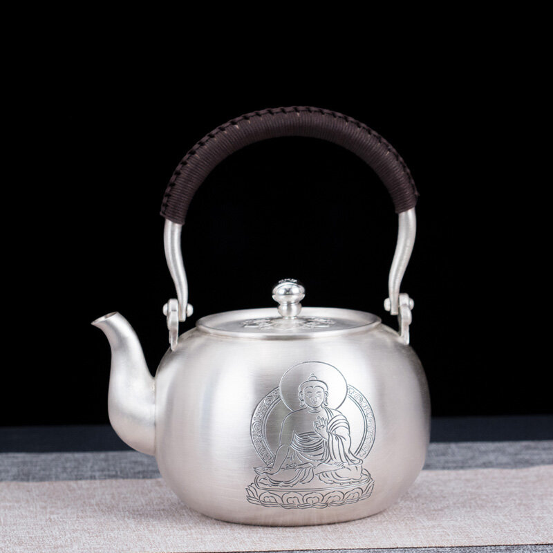 释迦牟尼足银茶具提梁壶,纯手工银壶,烧水壶,至臻匠器大师造
