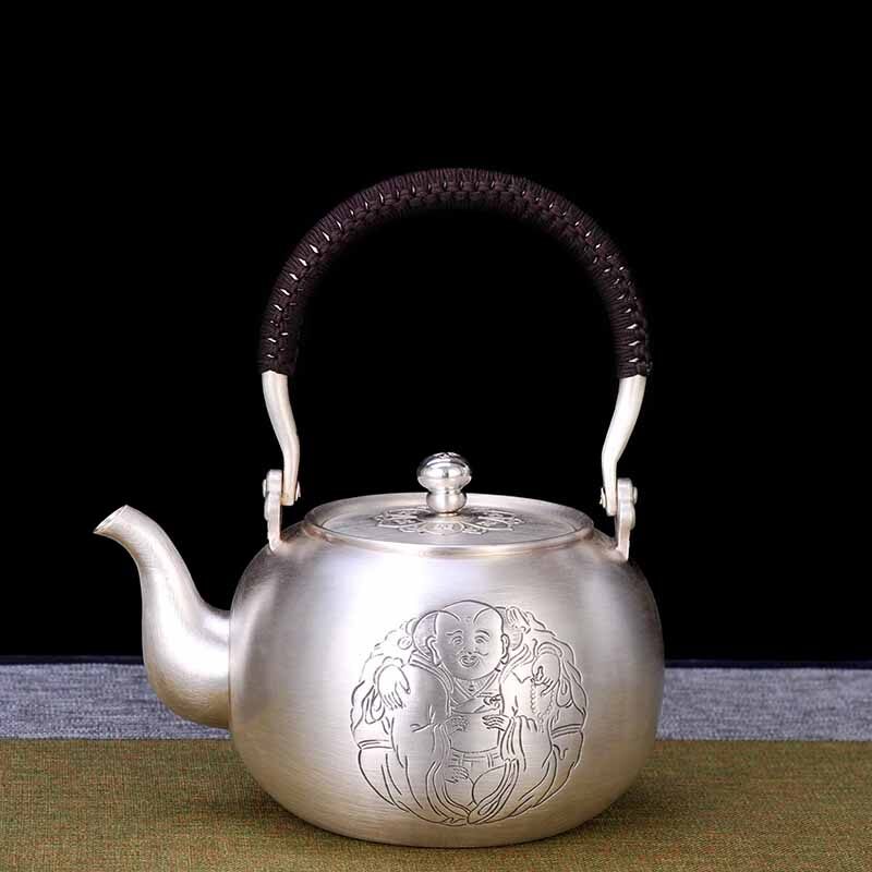 一团和气足银茶具提梁壶,纯手工银壶,烧水壶,至臻匠器大师造