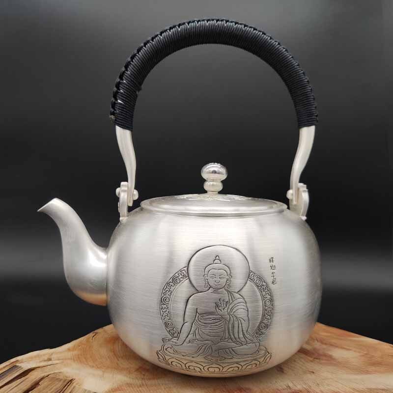 世尊佛陀足银茶具提梁壶,纯手工银壶,烧水壶,至臻匠器大师造