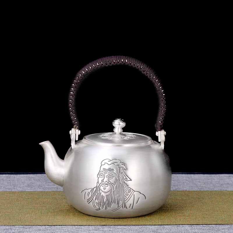万世师表足银茶具提梁壶,纯手工银壶,烧水壶,至臻匠器大师造