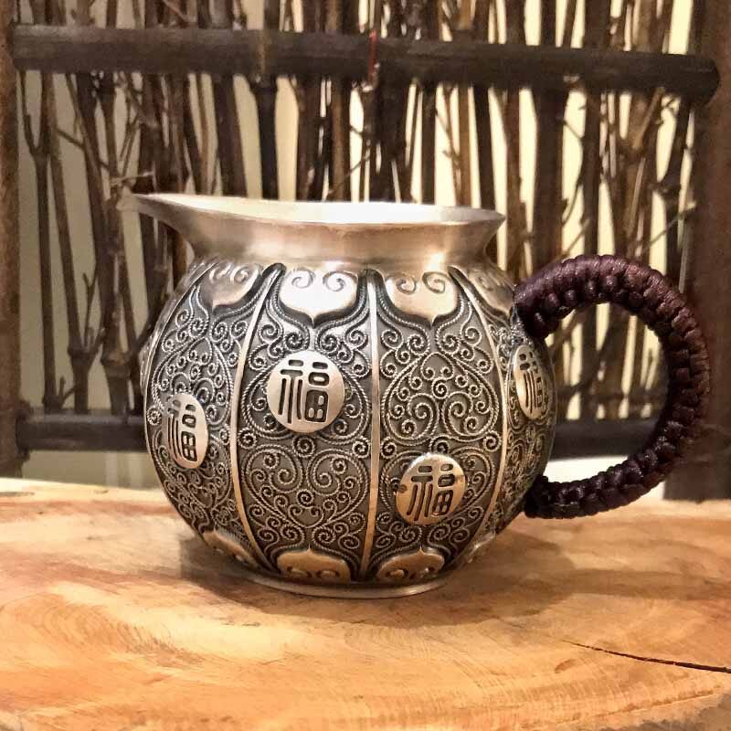 足银百福花丝公道杯手工大容量分茶器日式功夫茶具家用茶具
