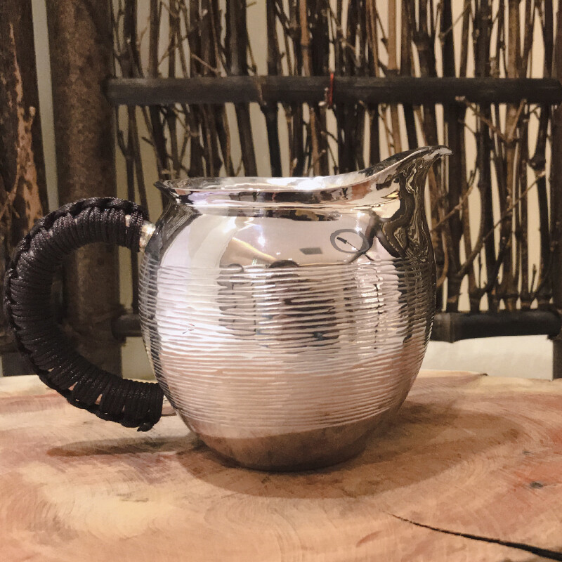 足银横纹公道杯把手分茶器送礼自用收藏功夫茶道银茶具