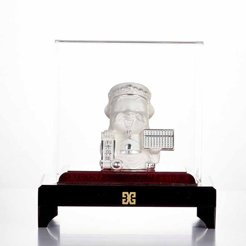足银利市兴荣银饰摆件五路财神利市仙官造型设计创意银饰品 约19g